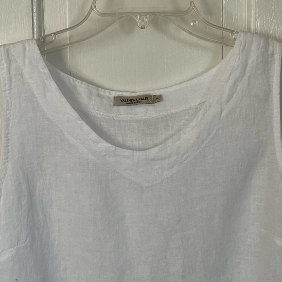 Valentina Naldi 100% Linen White Ruffled Eyelet Sleeveless Blouse Top Size Small - Picture 2 of 9